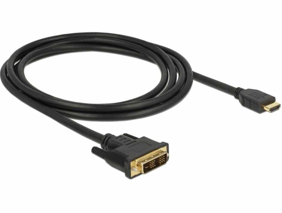 Cablu DVI-D Single Link 18+1 la HDMI pini T-T 2m, Delock 85584
