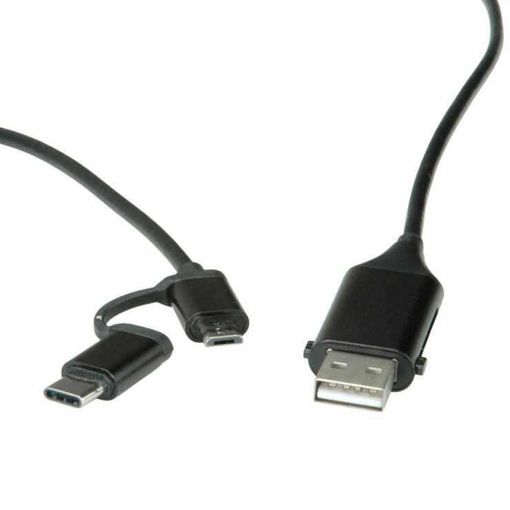 Cablu micro USB-B + adaptor USB-C la USB-A M/T OTG 1m, Roline 11.02.8327