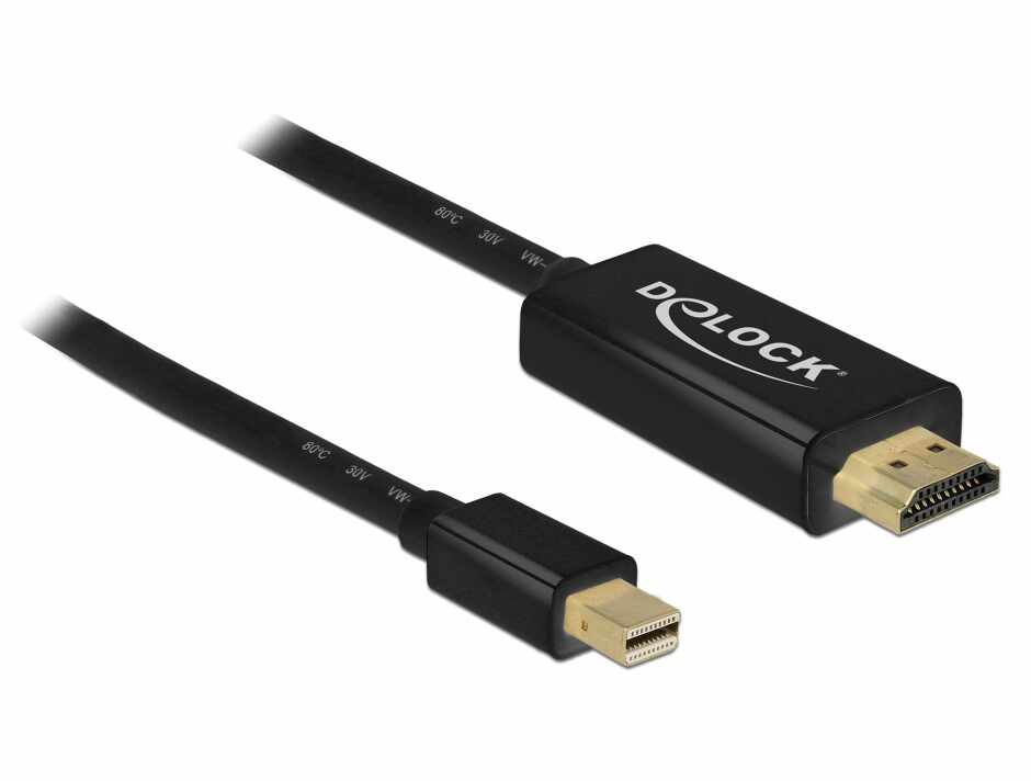 Cablu mini Displayport 1.1 la HDMI T-T 0.5m Negru, Delock 83992