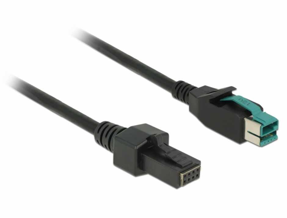 Cablu PoweredUSB 12 V la 2 x 4 pini T-T 4m pentru POS/terminale, Delock 85485