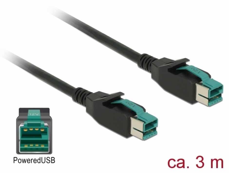 Cablu PoweredUSB 12V T-T 3m pentru POS/terminale, Delock 85494