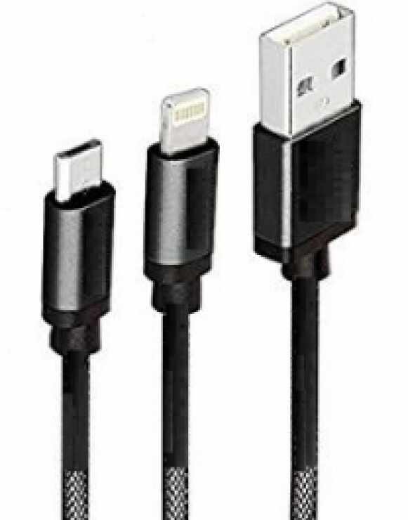 Cablu USB-A la micro USB + Lightning iPhone 1m Negru, Spacer SPDC-DualDCC
