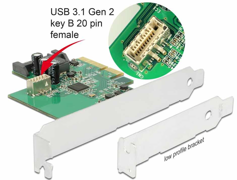 PCI Express la USB 3.1 Gen 2 key B 20 pini, Delock 89801