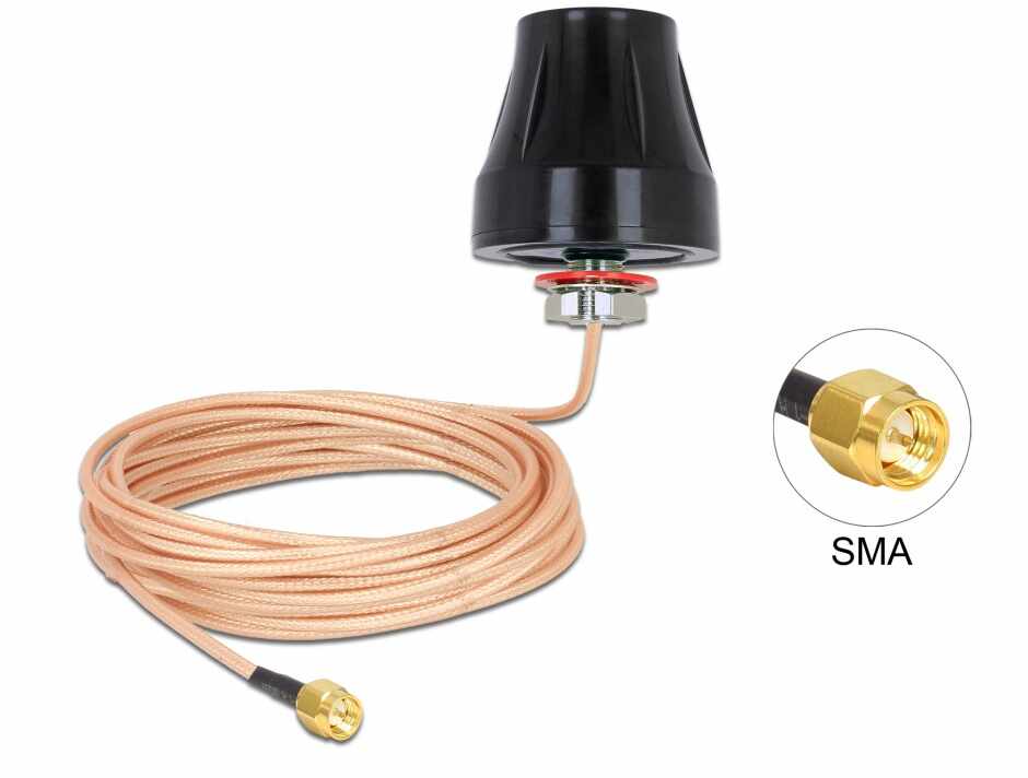 Antena exterioara LTE SMA 2 dBi fixa omnidirectionala + cablu RG-316U 5m, Delock 89899