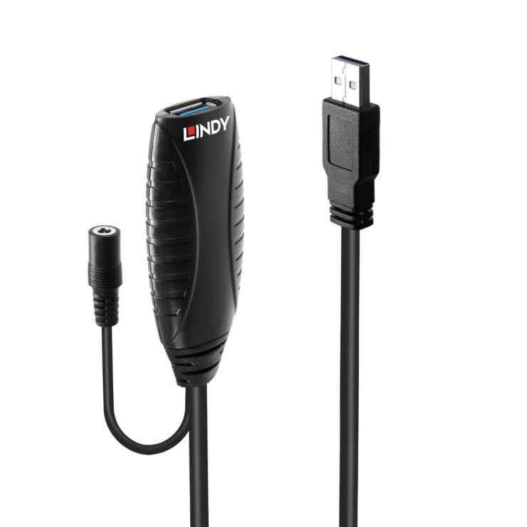 Cablu prelungitor activ USB 3.0 T-M 15m Negru, Lindy L43099