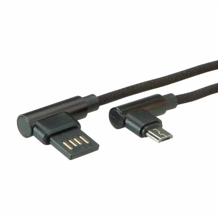 Cablu reversibil micro USB-B 2.0 la USB-A unghi T-T 1.8m Negru, Roline 11.02.8721