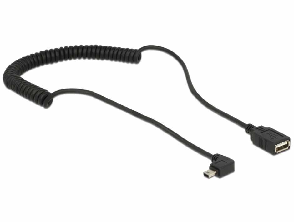 Cablu spiralat mini USB unghi la USB 2.0 T-M OTG 50cm, Delock 83355