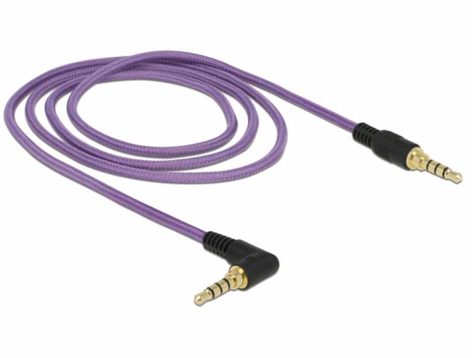 Cablu stereo jack 3.5mm 4 pini unghi Mov (pentru smartphone cu husa) T-T 1m, Delock 85611