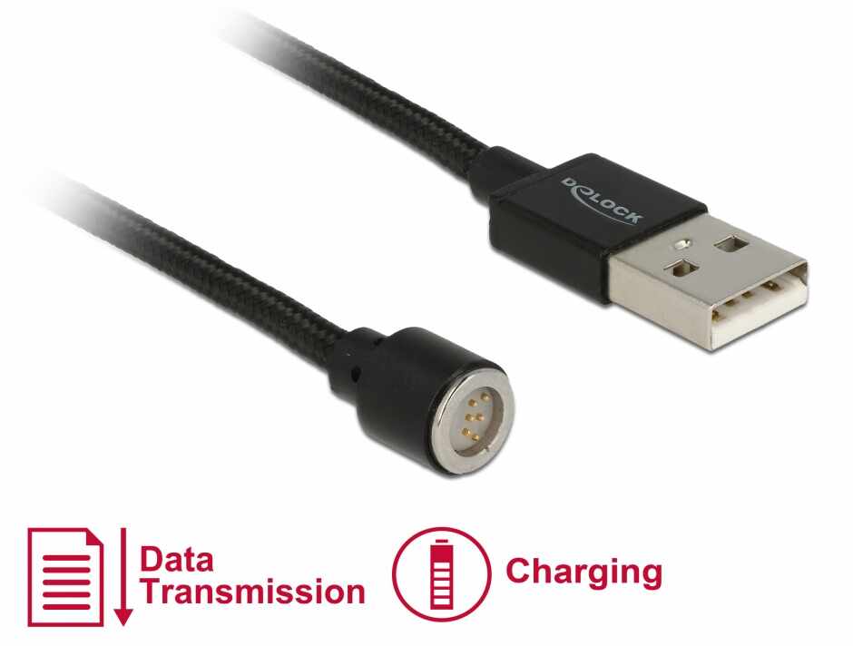 Cablu USB de date si incarcare magnetic 1.1m pentru 65932/65933 Negru, Delock 85724