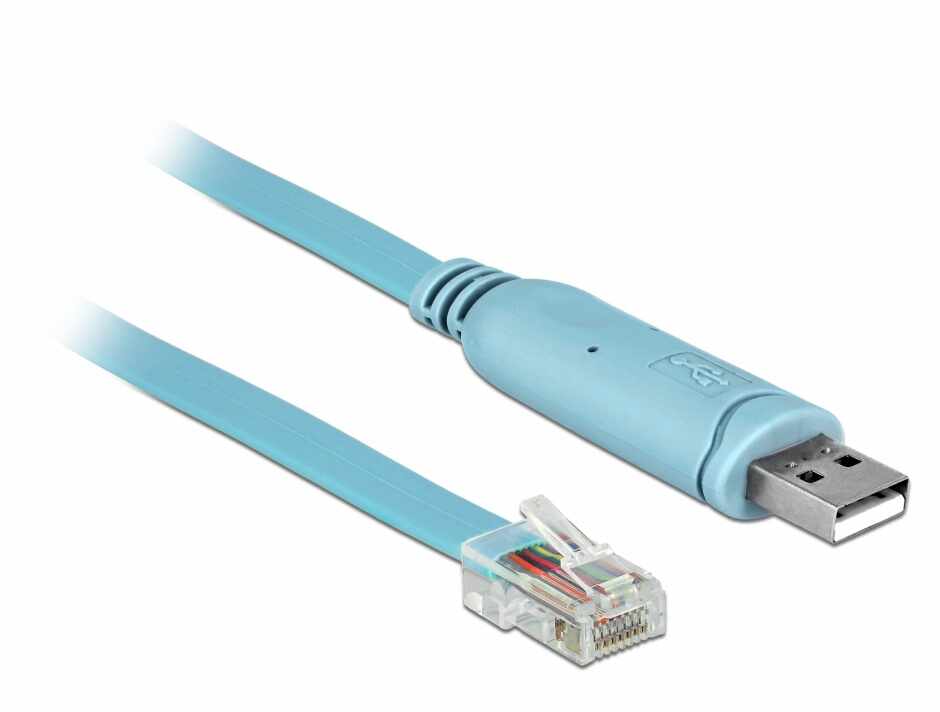 Cablu USB la Serial RS-232 RJ45 (pentru router Cisco) T-T 3m Bleu, Delock 63289