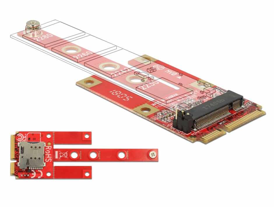 Convertor Mini PCIe la M.2 Key B slot + Micro SIM slot, Delock 63384