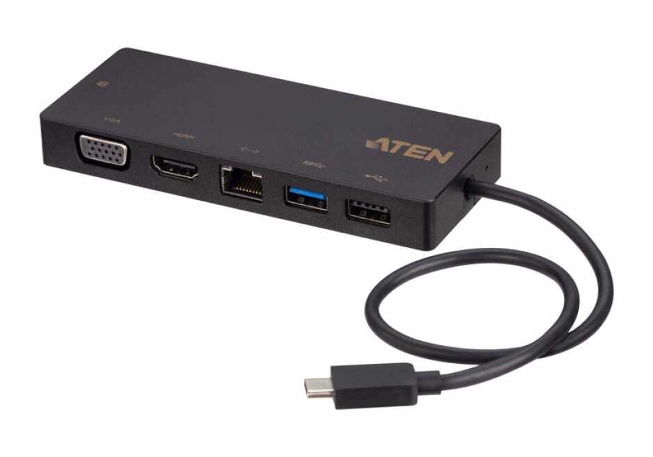 Docking station USB-C la 1 x HDMI 4K@30Hz, 1 x VGA, 1 x Gigabit, 1 x USB-A (OS X, iPad Pro, Android), ATEN UH3236