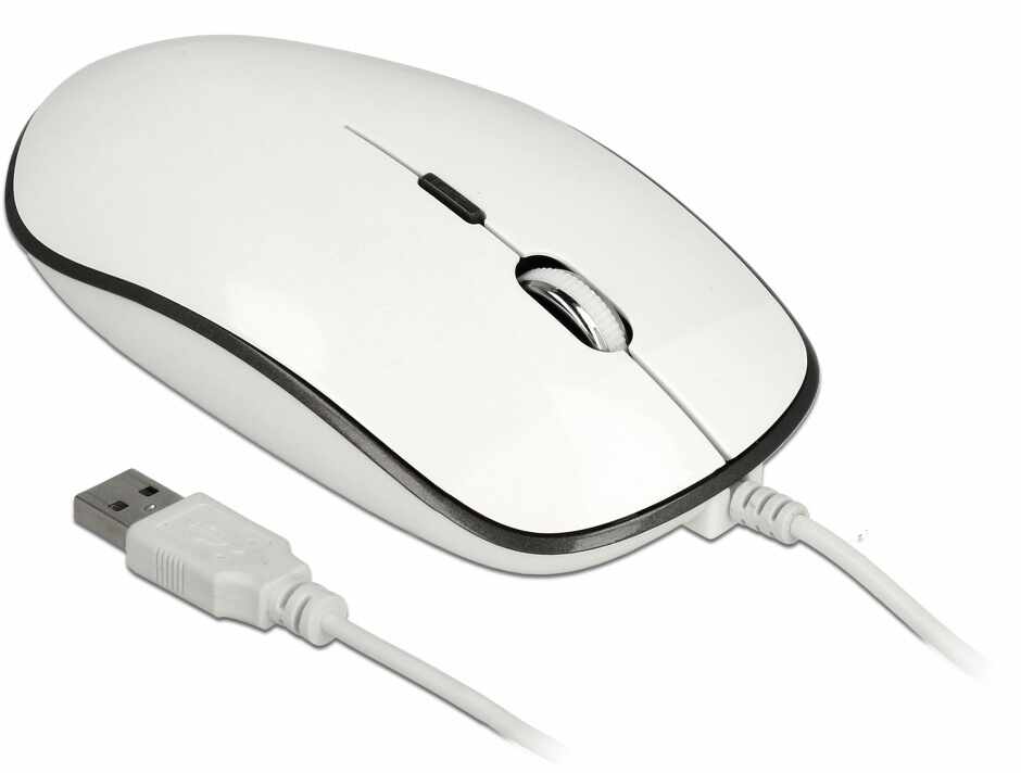 Mouse optic USB 4 butoane USB-A + adaptor USB-C alb, Delock 12532