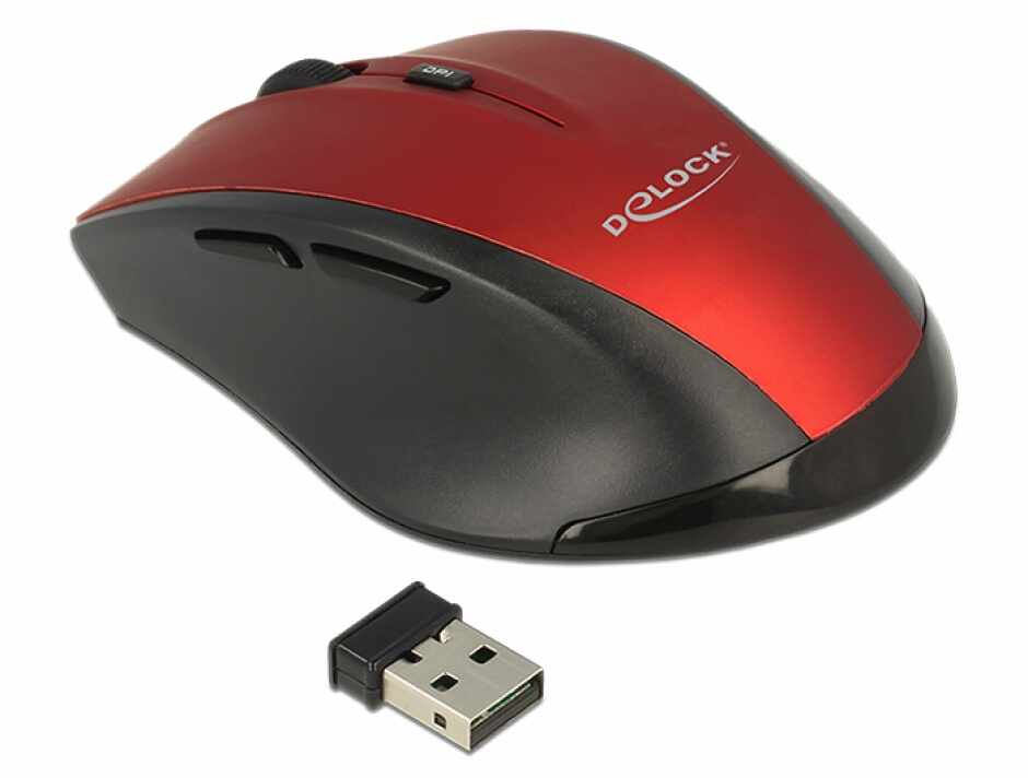 Mouse wireless ergonomic Negru/Rosu, Delock 12493