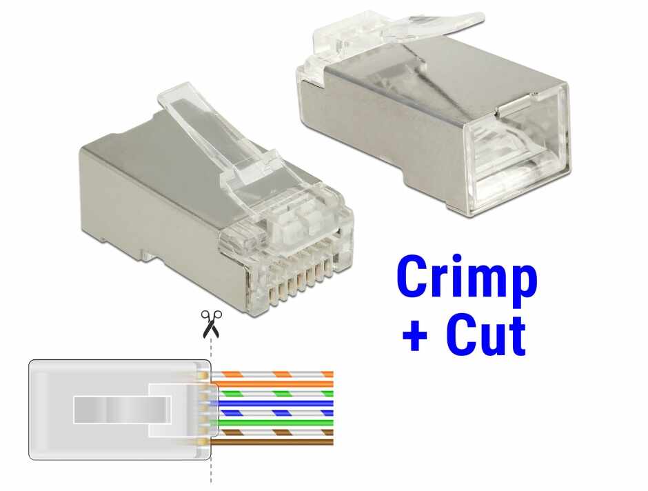 Set 20 buc mufe RJ45 cat 6 pentru fir solid STP Crimp+Cut, Delock 86454
