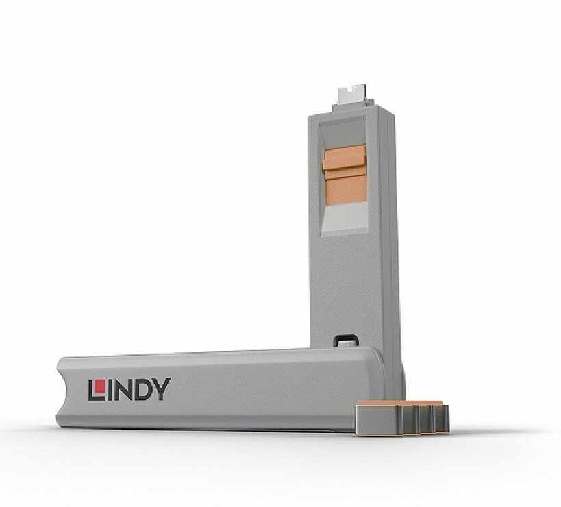 Set 4 bucati Port Blocker USB tip C/Thunderbolt 3 + cheie Orange, Lindy L40428