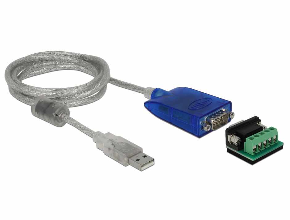 Adaptor USB 2.0 la serial RS-422/485 DB9 surge protection 600 W extended temperature range, Delock 64055