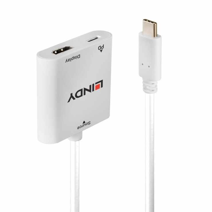 Adaptor USB 3.1-C la HDMI 4K60Hz cu PD (power delivery) T-M Alb, Lindy L43272