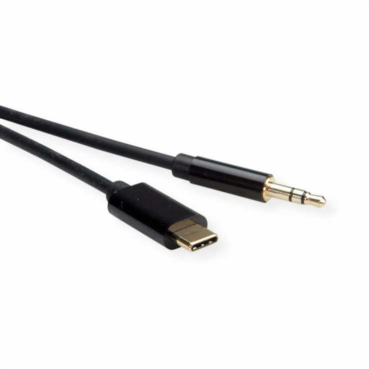 Cablu audio USB-C la jack stereo 3.5mm T-T Negru 0.8m, Roline 12.03.3216