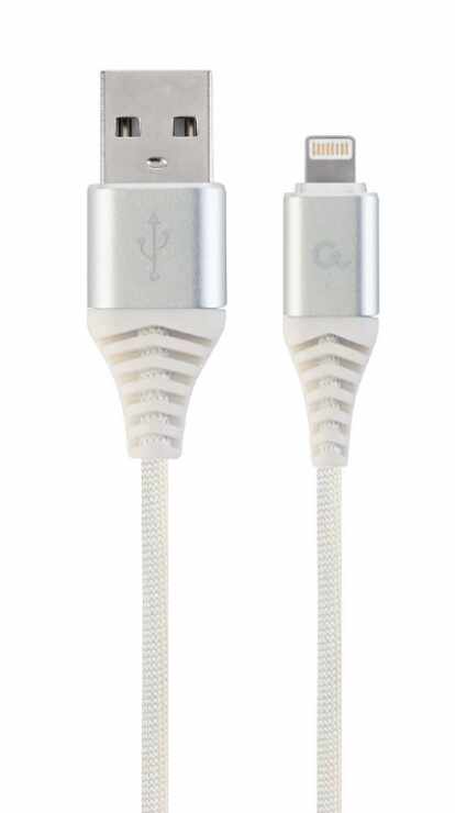 Cablu date + incarcare USB la iPhone Lightning Premium 1m Argintiu/Alb, Gembird CC-USB2B-AMLM-1M-BW2
