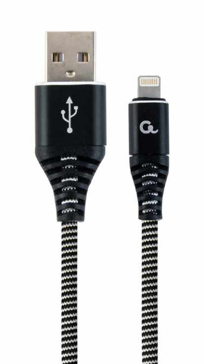 Cablu date + incarcare USB la iPhone Lightning Premium 1m Negru/Alb, Gembird CC-USB2B-AMLM-1M-BW 