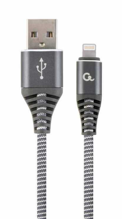Cablu date + incarcare USB la iPhone Lightning Premium 1m Silver/Alb, Gembird CC-USB2B-AMLM-1M-WB2