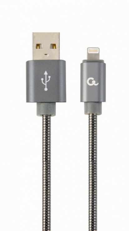 Cablu de date + incarcare USB la iPhone Lightning metalic spiral Premium 1m Metalic/Gri, Gembird