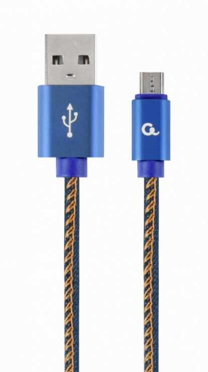 Cablu micro USB-B la USB 2.0 Premium jeans (denim) 1m, Gembird CC-USB2J-AMmBM-1M-BL