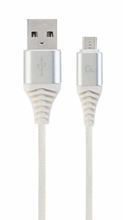 Cablu USB 2.0 la micro USB-B Premium T-T 1m Argintiu/Alb brodat, Gembird CC-USB2B-AMmBM-1M-BW2