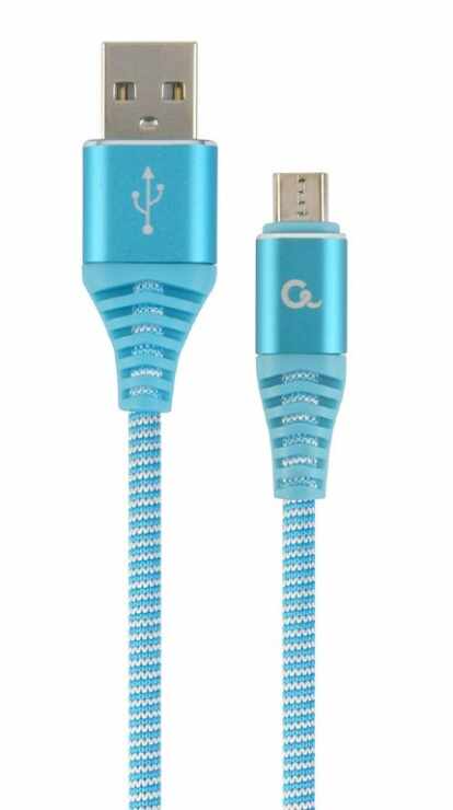 Cablu USB 2.0 la micro USB-B Premium T-T 1m Bleu/Alb brodat, Gembird CC-USB2B-AMmBM-1M-VW