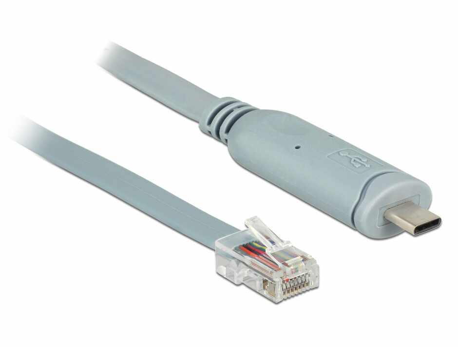 Cablu USB-C la Serial RS-232 RJ45 T-T 0.5m Gri, Delock 89917