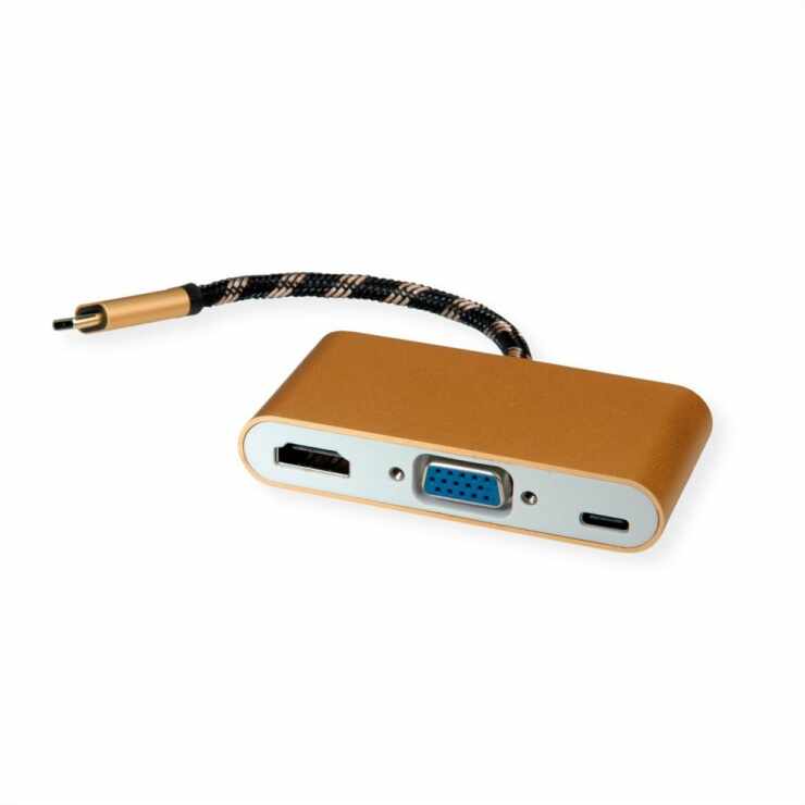 Adaptor GOLD USB-C la HDMI/VGA T-M cu alimentare PD USB-C, Roline 12.03.3155