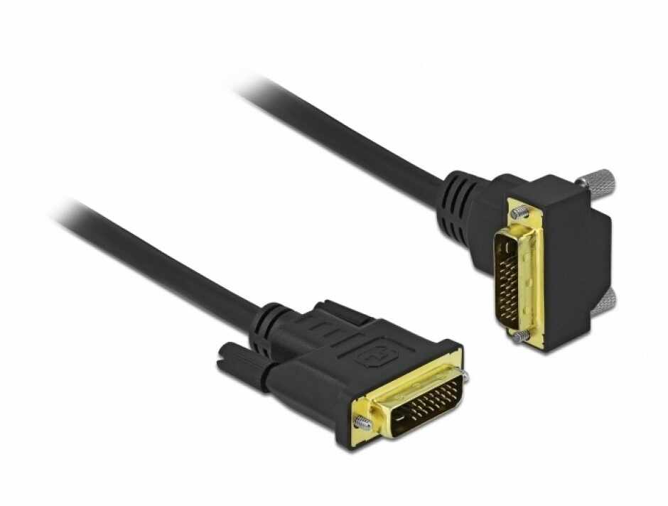 Cablu DVI-D Dual Link 24+1 pini drept/unghi 90 grade T-T 2m Negru, Delock 85894
