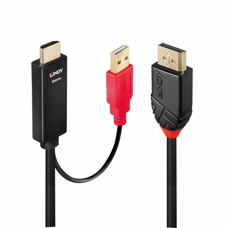 Cablu HDMI la Displayport cu alimentare USB T-T 0.5m Negru, Lindy L41424