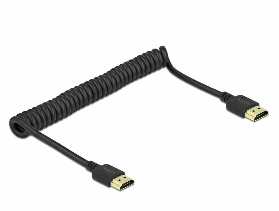 Cablu HDMI spiralat 4K@60Hz HDR T-T Negru, Delock 84967