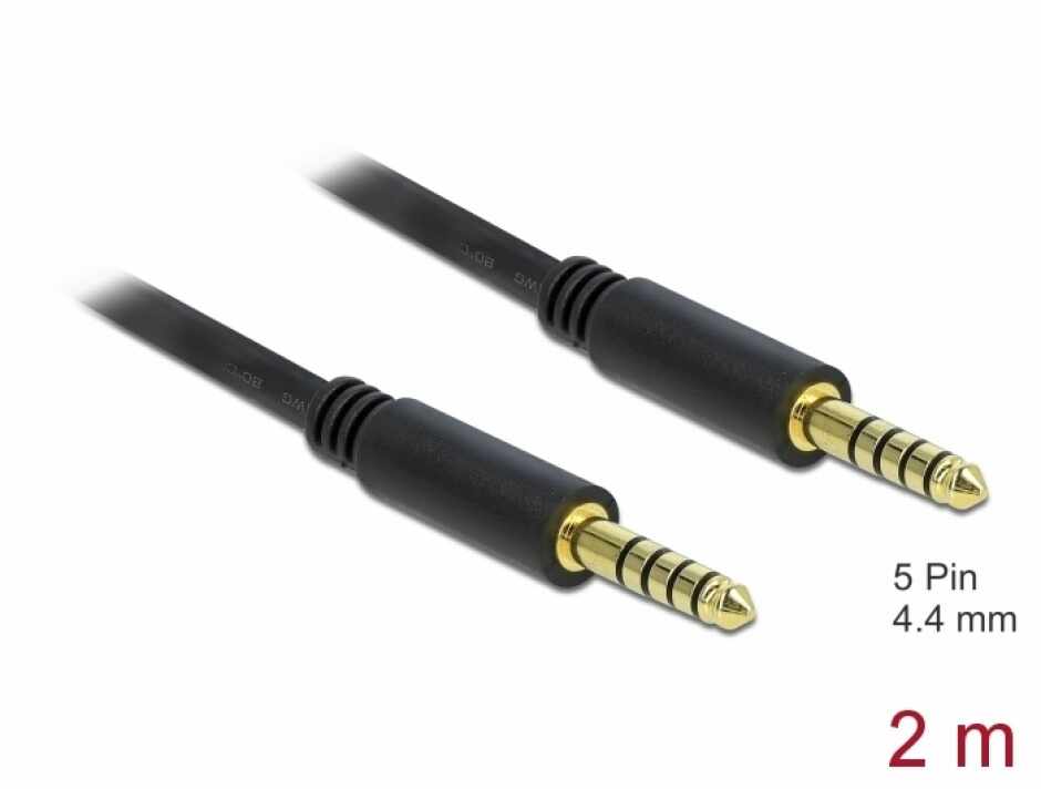 Cablu jack stereo 4.4 mm 5 pini T-T 2m Negru, Delock 85792