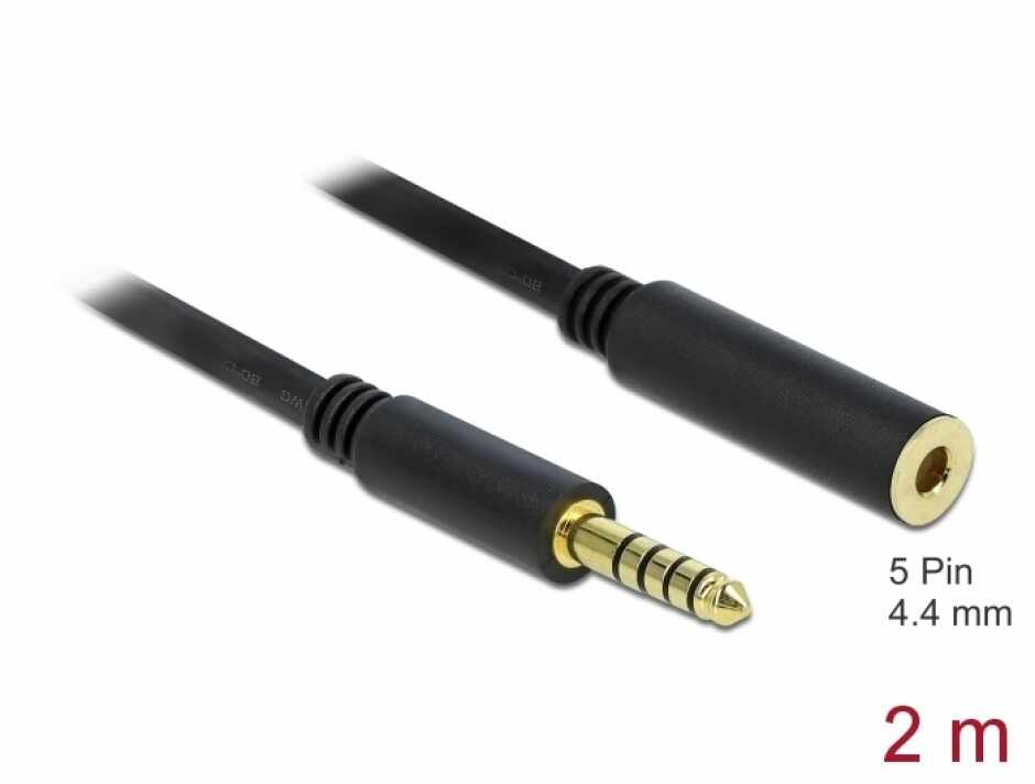 Cablu prelungitor jack stereo 4.4 mm 5 pini T-M 2m Negru, Delock 85797