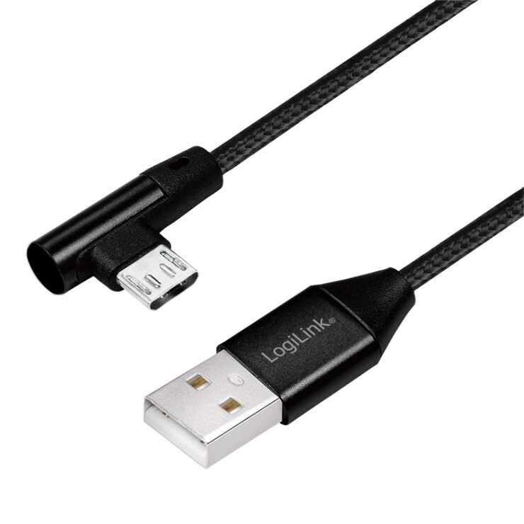 Cablu USB 2.0 la micro USB-B unghi 90 grade T-T 0.3m Negru, Logilink CU0141