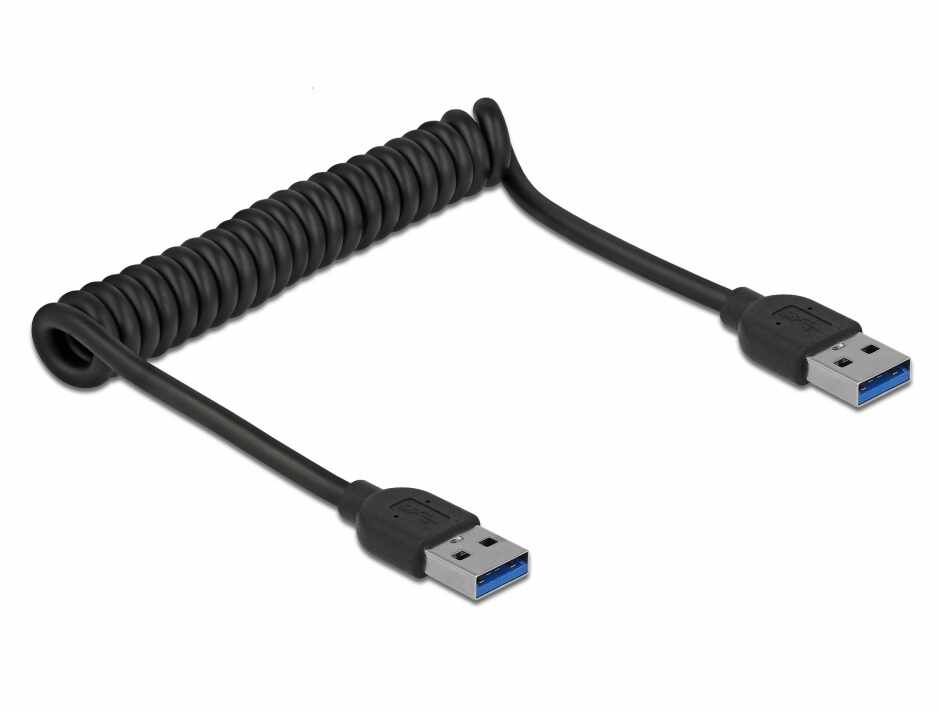Cablu USB 3.0 tip A T-T spiralat 30-120cm Negru, Delock 85348