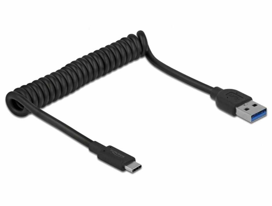 Cablu USB 3.1-A la USB-C T-T spiralat 30-120cm Negru, Delock 85349