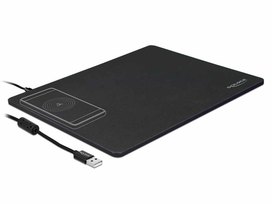 Mouse pad cu functia de incarcare wireless Negru, Delock 12595