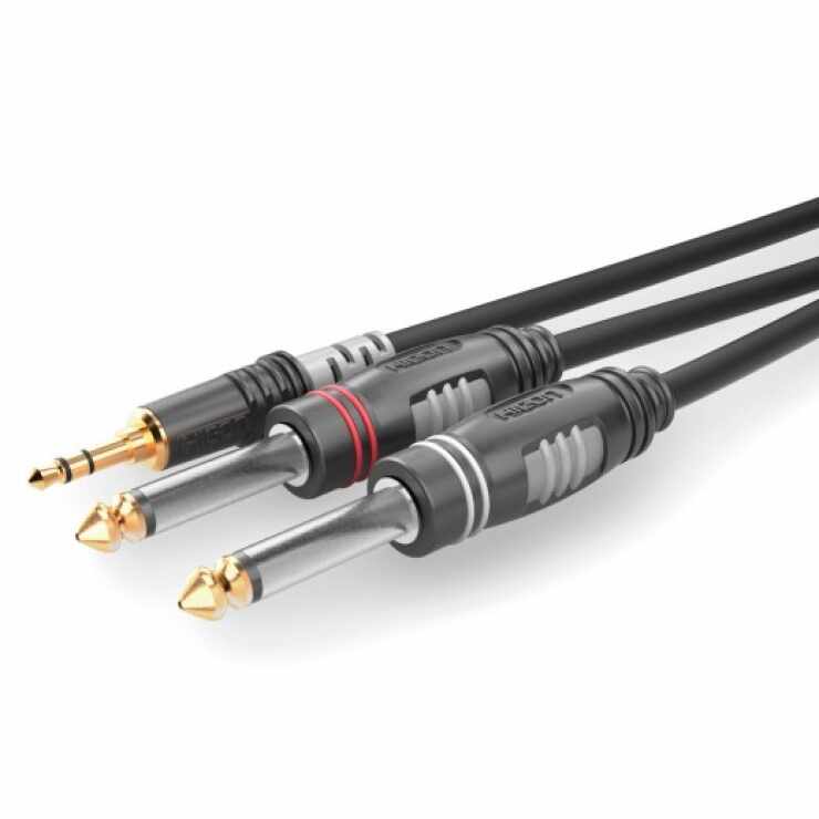 Cablu audio jack stereo 3.5mm la 2 x jack mono 6.35 T-T 6m, HBA-3S62-0600