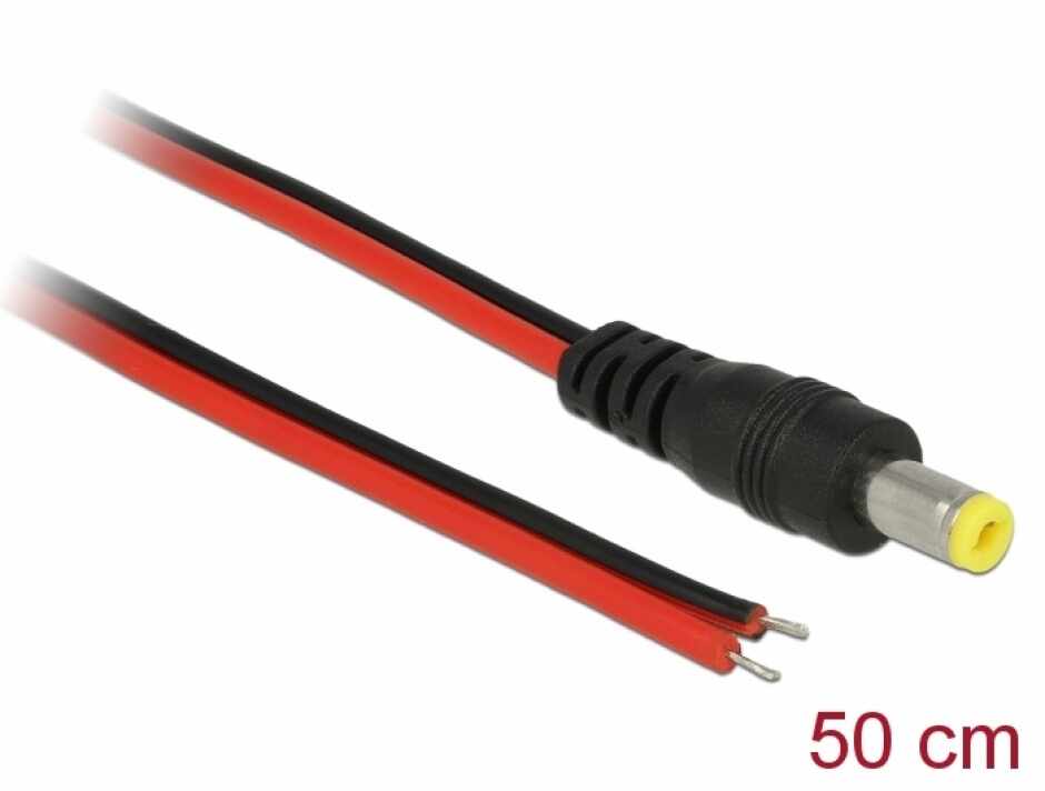 Cablu de alimentare DC 5.5 x 2.1 mm la fire deschise 50cm, Delock 85741