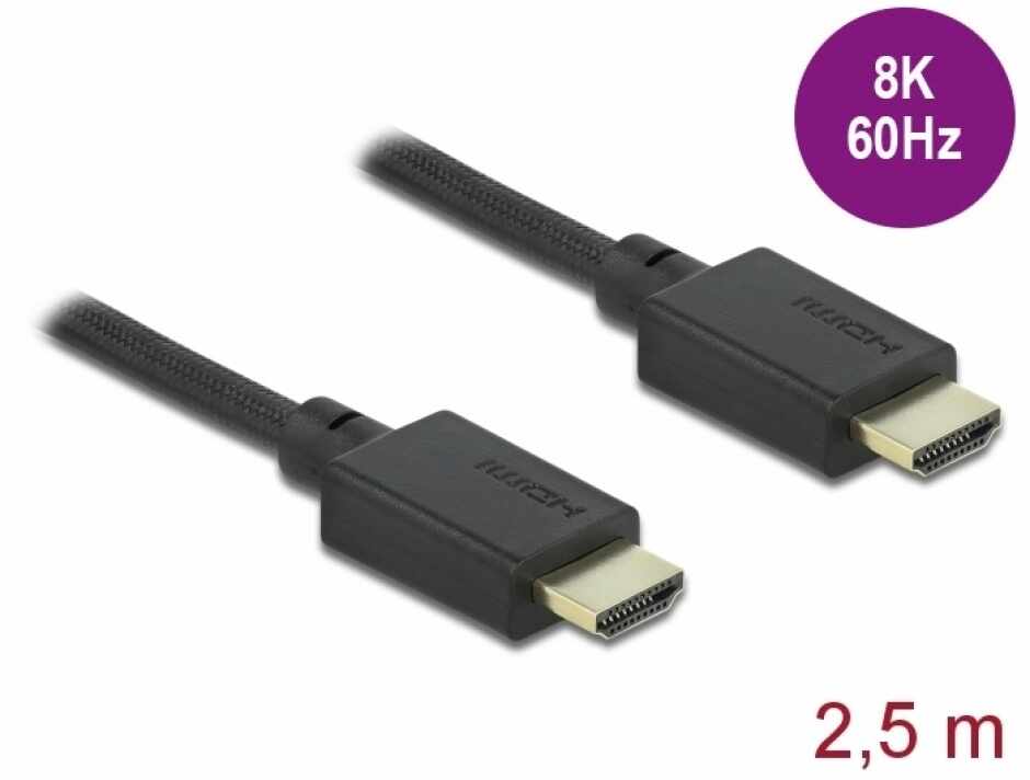 Cablu HDMI 48 Gbps 8K@60Hz HDR + eARC T-T 2.5m Negru, Delock 85389