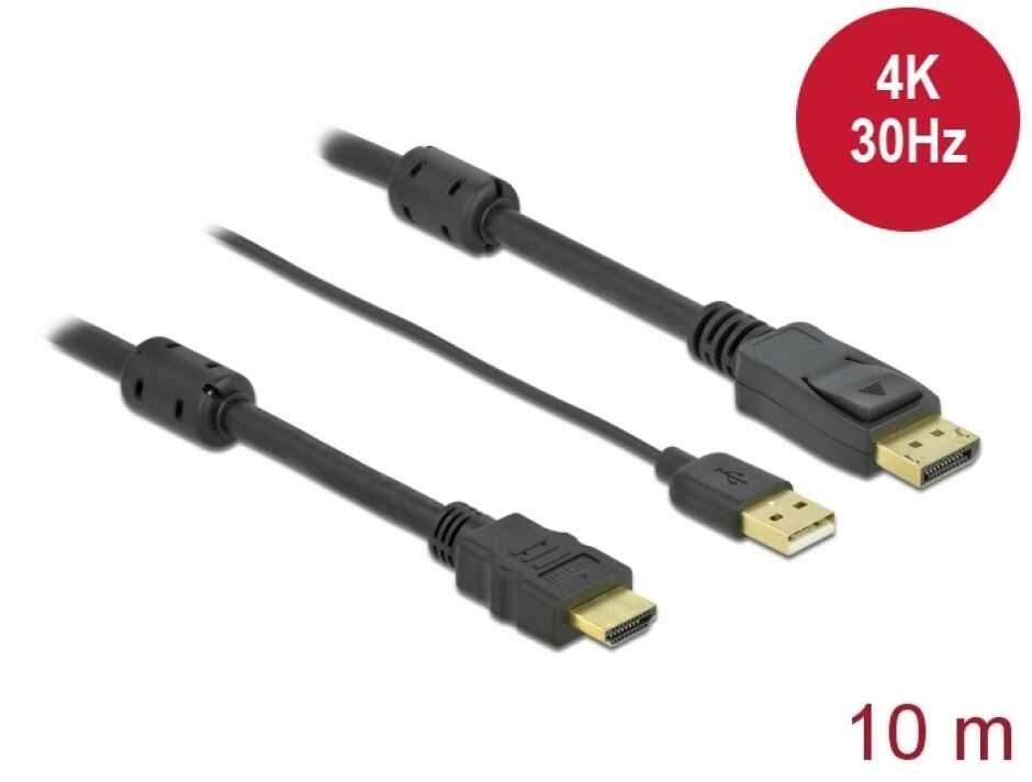 Cablu HDMI la DisplayPort 4K30Hz cu alimentare USB T-T 10m, Delock 85968