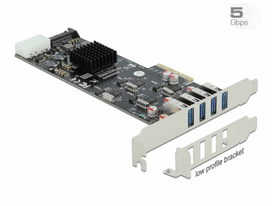 PCI Express cu 4 x SuperSpeed USB (USB 3.2 Gen 1) USB-A Quad Channel LPFF, Delock 89008
