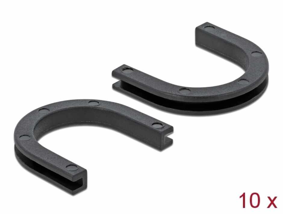 Set 10 buc protectie cabluri forma U - diametru 16mm Negru, Delock 60272