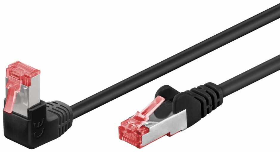 Cablu de retea cat 6 SFTP cu 1 unghi 90 grade 10m Negru, Goobay G51547