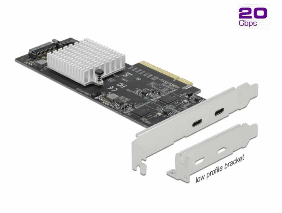 PCI Express cu 2 porturi externe SuperSpeed USB 20 Gbps (USB 3.2 Gen 2x2)-C Dual Channel LPFF, Delock 89011