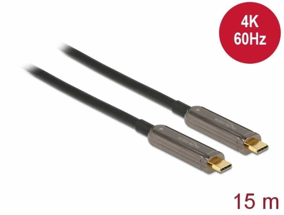 Cablu activ optic video USB type C 4K60Hz T-T 15m, Delock 84104